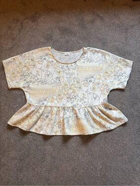 Wilfred Floral Peplum Tee - Cream & Yellow